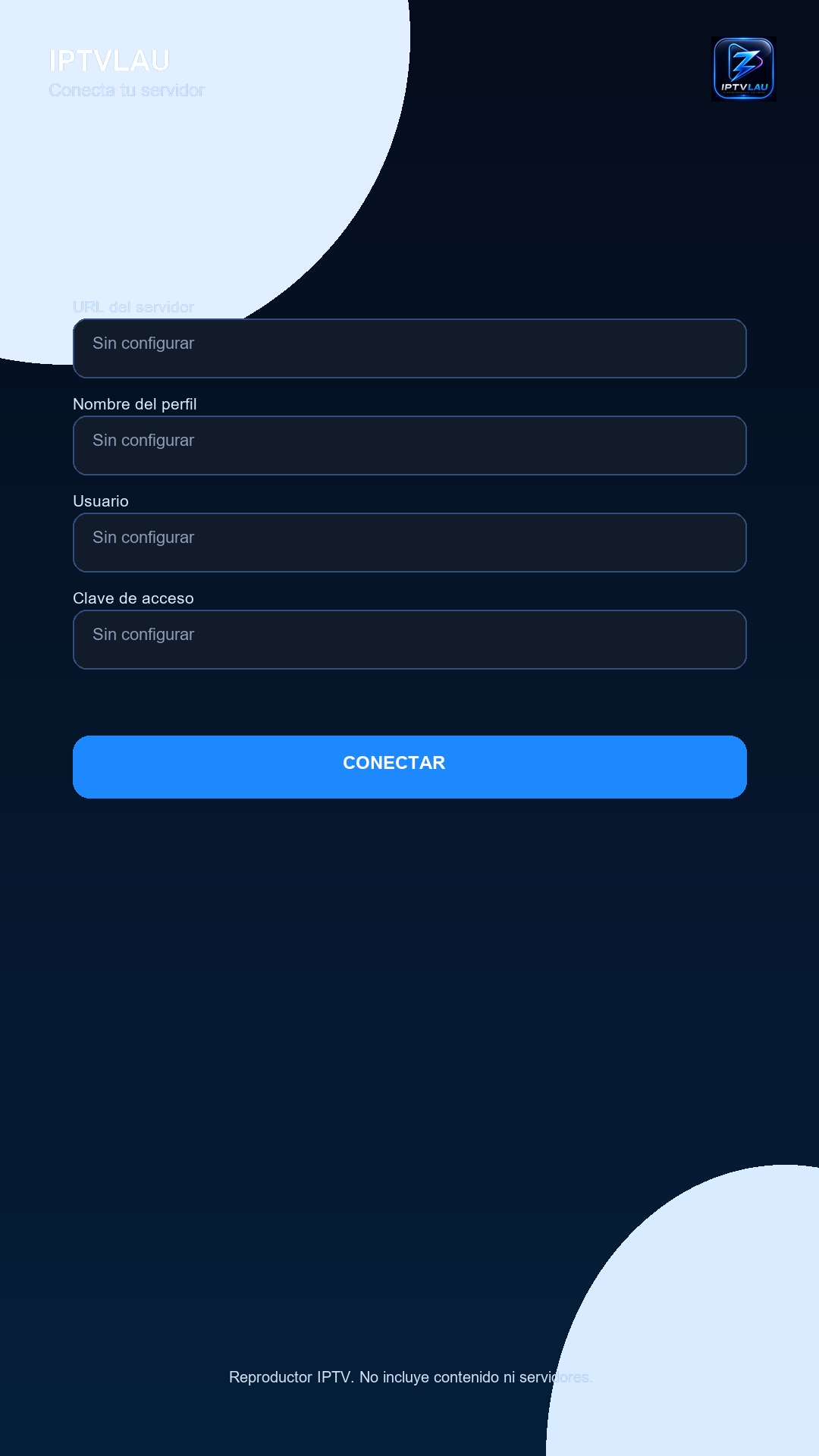 Login limpio de IPTVLAU con campos vacíos